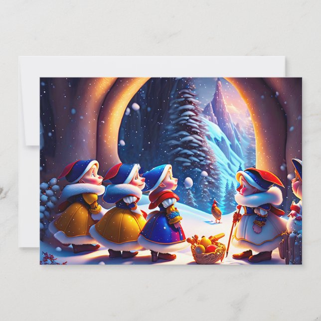 Cute little dwarfs expect Christmas Eve  Holiday Card (Front)