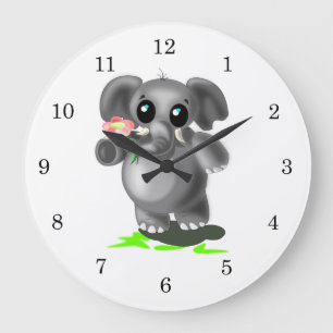 Cute Little Elephant with Flower - Sweet Large Clock