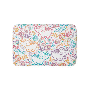 Cute Little Elephants And Flowers Bath Mat