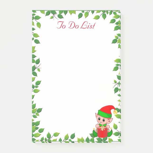 Cute Little Elf & Green Leaf Frame Post-it Notes (Front)