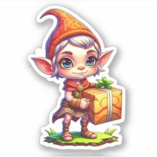Cute Little Elf Holding a Gift Christmas