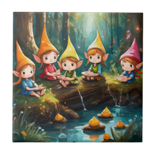 Cute little elves in the river tile