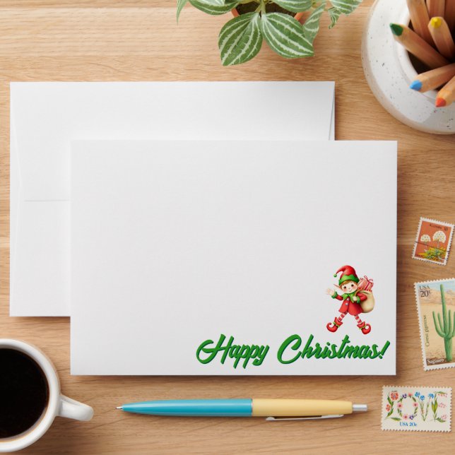 Cute Little Elves - Personalized Christmas  Envelope (Desk)