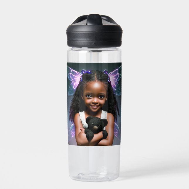 Cute Little Fairy Girl with Teddy Bear Water Bottle (Front)