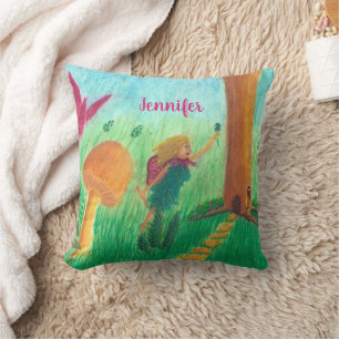 Cute little fairy in garden personalized pillows