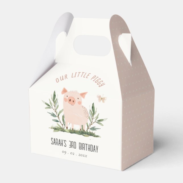 Cute Little Farm Pig Butterfly Kids Birthday Favor Box (Front Side)