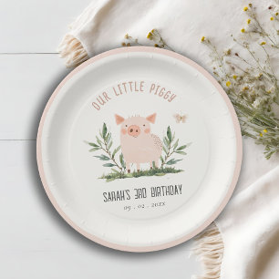 Cute Little Farm Pig Butterfly Kids Birthday Paper Plate
