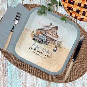 Cute Little Farmer 3rd Birthday Party Paper Plate