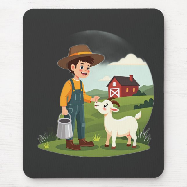 Cute Little Farmer Boy Goat Mouse Pad (Front)