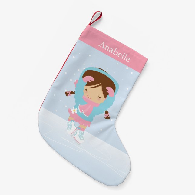 Cute Little Figure Skater Personalized Small Christmas Stocking (Front (Hanging))