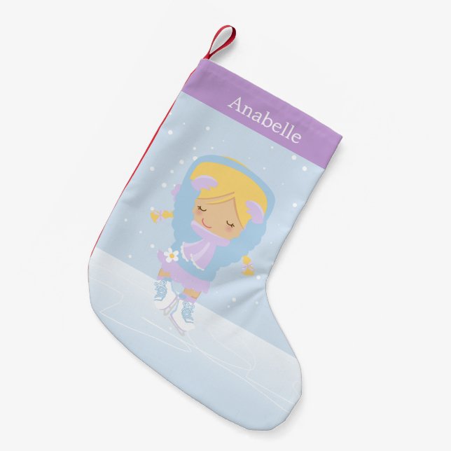 Cute Little Figure Skater Personalized Small Christmas Stocking (Front (Hanging))
