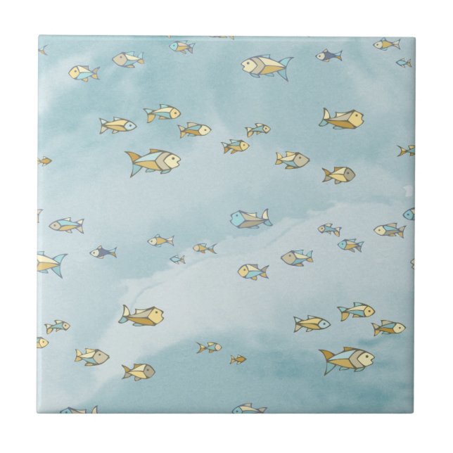 Cute Little Fish Pattern Blue Tile (Front)