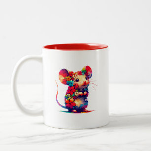 Cute Little Floral Mouse Squeak! Squeak!   Two-Tone Coffee Mug