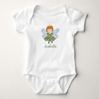 Cute little forest fairy in green flower dress baby bodysuit
