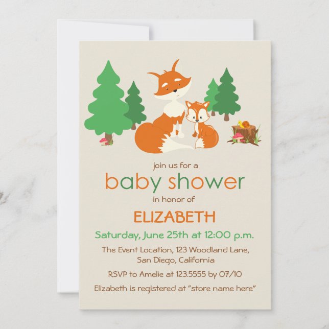 Cute Little Fox and Mom Baby Shower Invitation (Front)