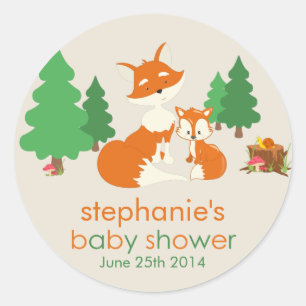 Cute little fox and Mom Baby Shower Sticker