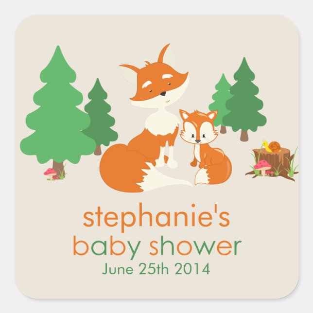 Cute little fox and Mom Baby Shower Sticker (Front)