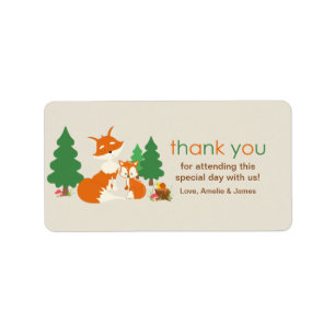 Cute Little Fox and Mom Thank You Label