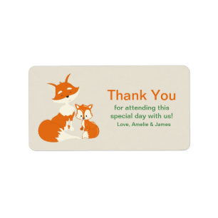 Cute Little Fox and Mom Thank You Label