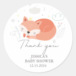 Cute Little Fox Baby Shower Classic Round Sticker