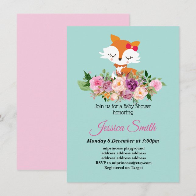 cute little fox baby shower invitation (Front/Back)
