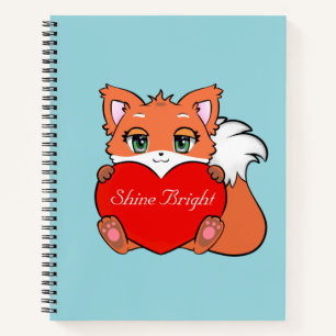Cute Little Fox Holding a Heart Notebook