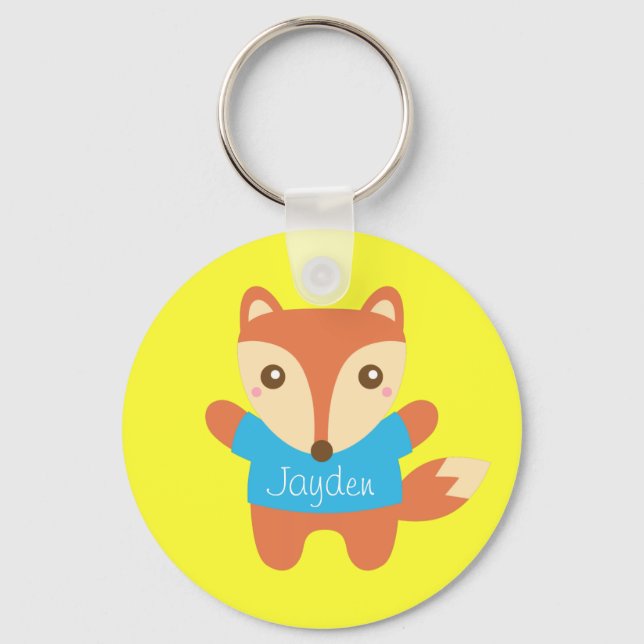 Cute Little Fox, Name, For Kids Keychain (Front)