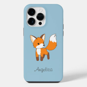 Cute Little Fox on Blue iPhone 14 Pro Max Case