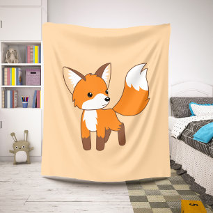 Cute Little Fox on Peach Beige Sherpa Blanket