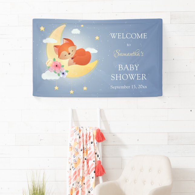 Cute little fox on the moon baby shower banner (Insitu)