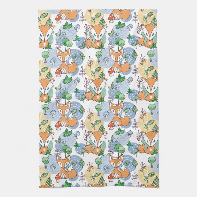 Cute Little Fox Pattern Kitchen Towel (Vertical)