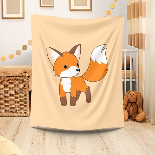 Cute Little Fox Peach Beige Fleece Blanket (Creator Uploaded)
