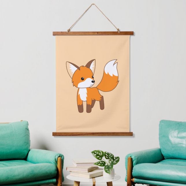 Cute Little Fox Peach Hanging Tapestry (Living Room)