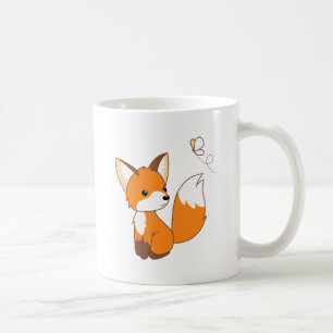 Cute Little Fox regarde Papillon de café Mug