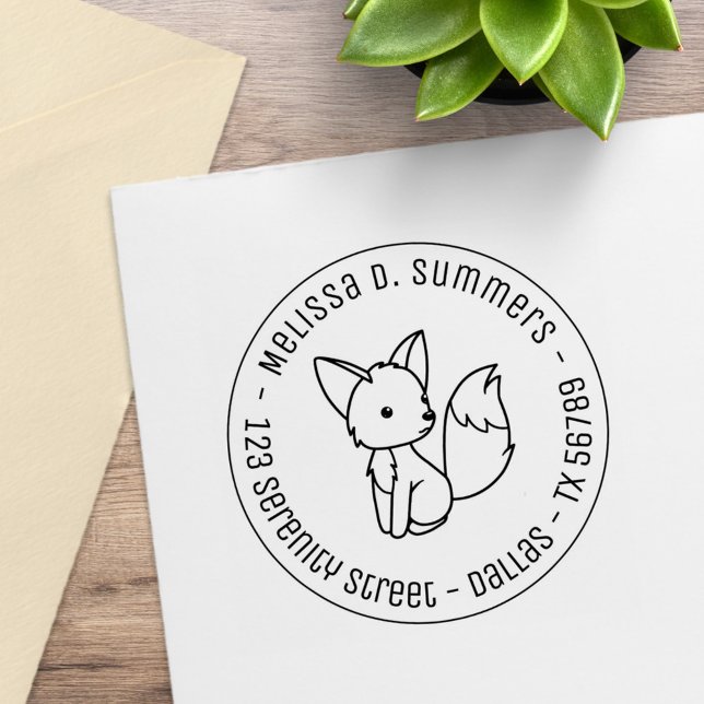 Cute Little Fox Round Address 3 Rubber Stamp (Creator Uploaded)