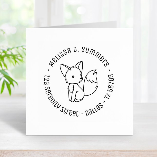 Cute Little Fox Round Address 4 Rubber Stamp (Creator Uploaded)