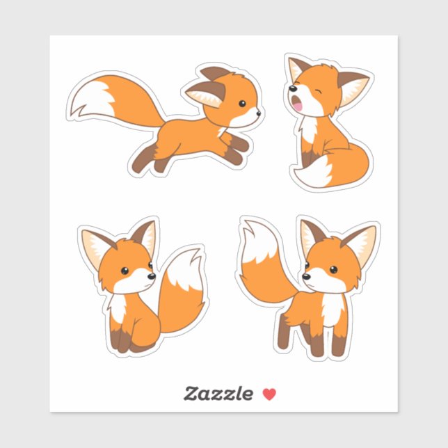 Cute Little Fox, Set of 4 (Sheet)