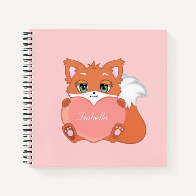 Cute Little Fox tenant un Carnet de coeur (Devant)