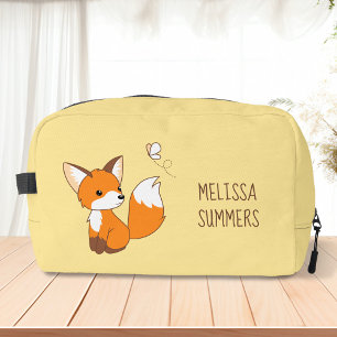 Cute Little Fox Watching Butterfly on Yellow Dopp Kit