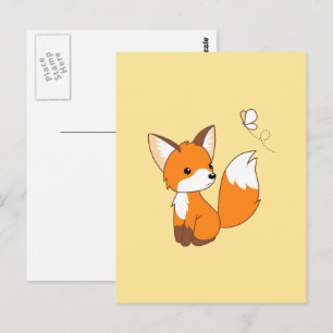 Cute Little Fox Watching Butterfly Postcard