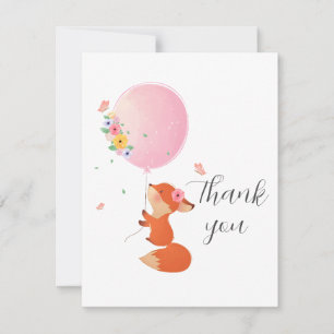 Cute little fox with balloon thank you card