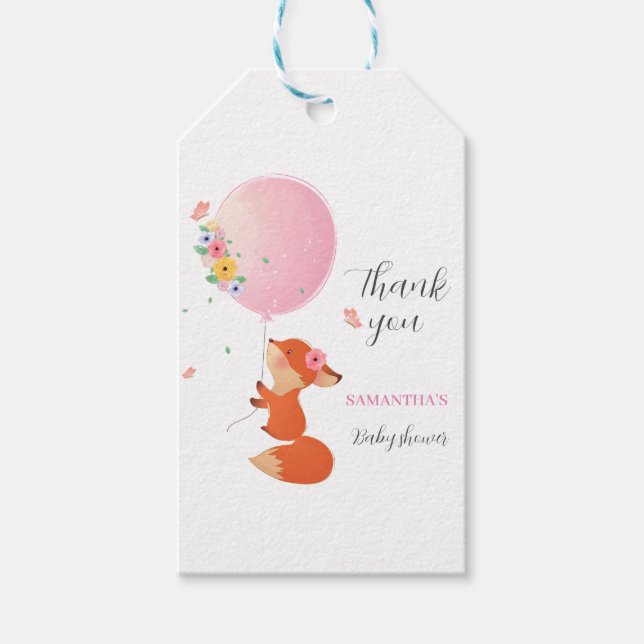 Cute little fox with pink balloon Gift Tag (Front)