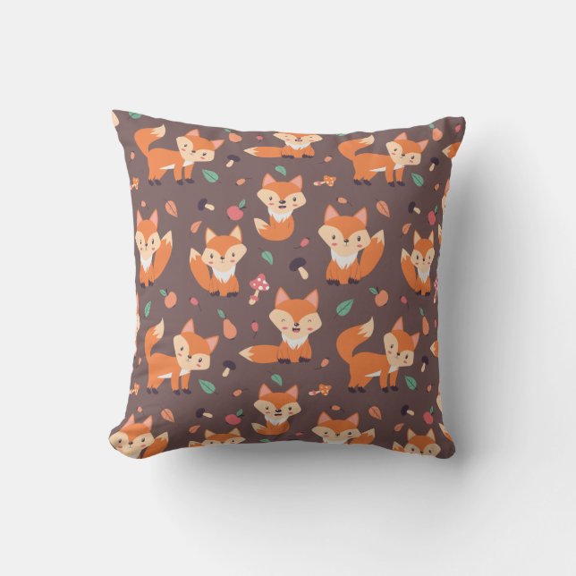 Cute Little Foxes Throw Pillow (Front)