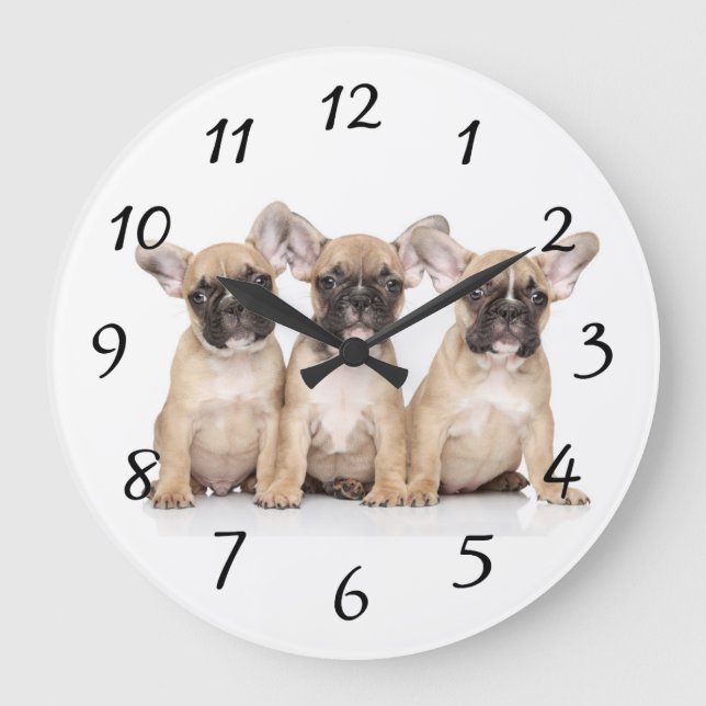 Cute little French Bulldogs Large Clock (Front)