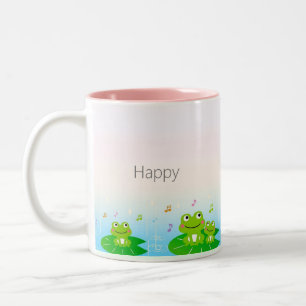 Cute Little Frogs on Pastel Colours Two-Tone Coffee Mug
