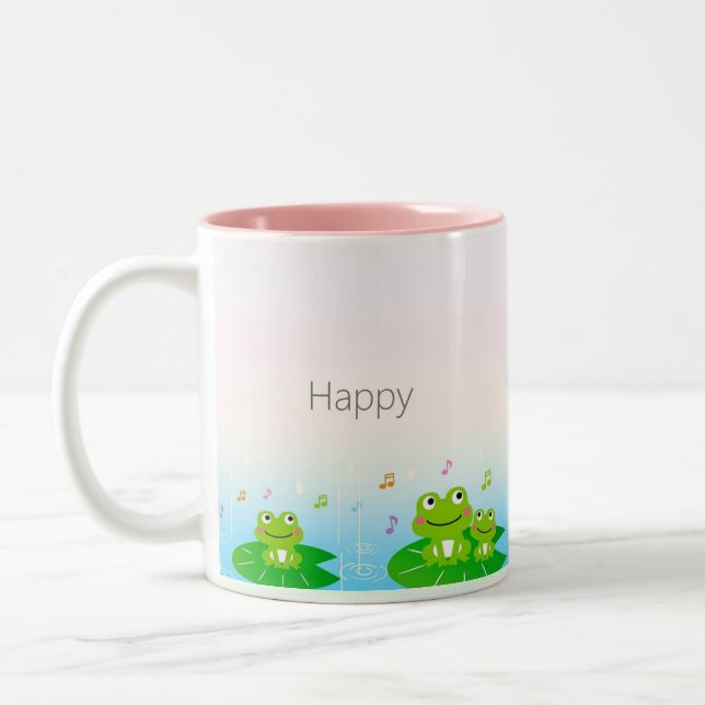 Cute Little Frogs on Pastel Colours Two-Tone Coffee Mug (Left)
