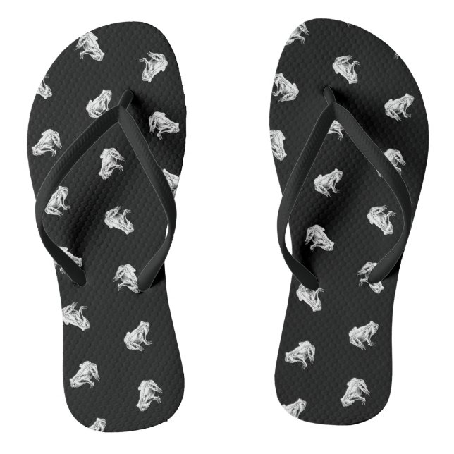 Cute Little Frogs Pattern Frog Art Design Black Flip Flops (Footbed)