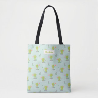 Cute Little Frogs with flowers on mint Tote Bag
