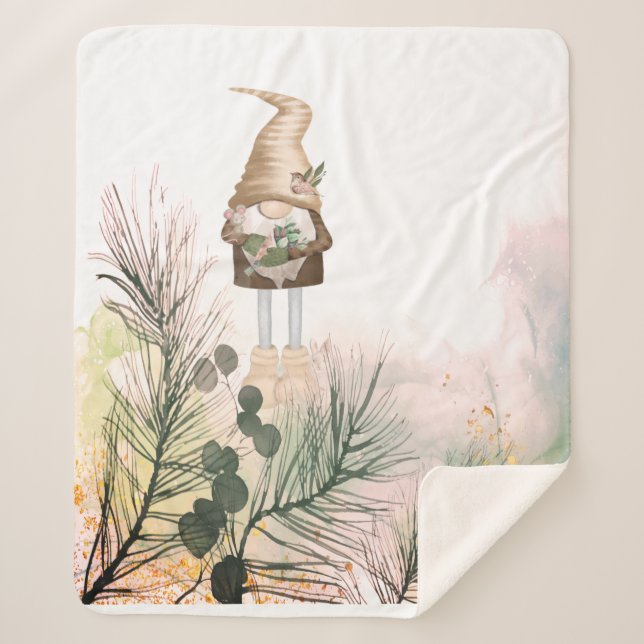 Cute Little Garden Gnome Gardening Nature Art Sherpa Blanket (Front)