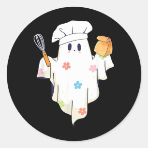 Cute Little Ghost Chef Funny Lunch Lady Cafeteria Classic Round Sticker
